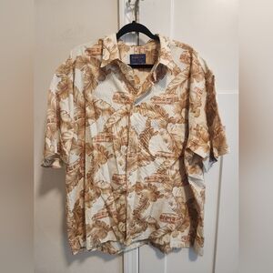 Pendleton Brown Floral Car Cotton Hawaiian Shirt Men's Size XXL